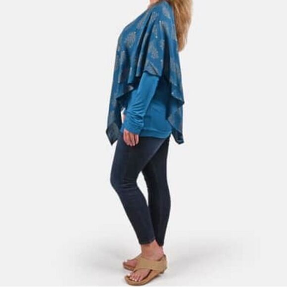 Tamsy Turquoise Color Woven Top S - Picture 3 of 13